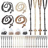 60 Set Wooden Rosary Beads Bulk Wood Catholic Rosaries with Jesus Holy Cross First Communion Wood Carved Rosary with Organza Bags Religious Rosary Catholic Baptism Church Present for Men Women