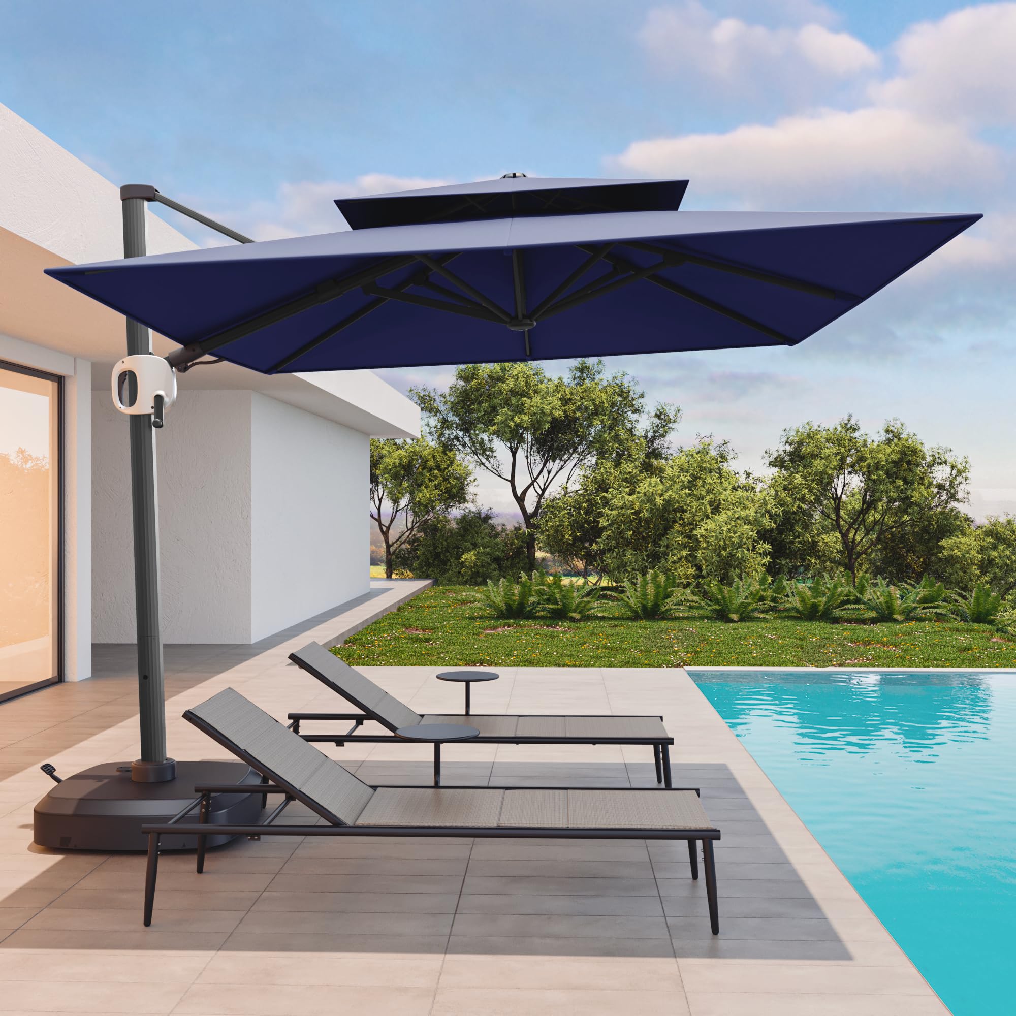 EAST OAK and Flame&Shade Patio Umbrella, 10ft Square Outdoor Umbrella, Large Offset Cantilever Umbrella with 360° Rotation, Heavy Duty Windproof and UV Resistant Double Top Umbrella for Pool and Deck, Night Blue