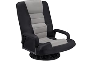 Buymoth Swivel Floor Gaming Chair w/Armrests,Folding Video Reclining Sofa w/6 Adjustable Position, Padded Backrest & Cushion, Lazy Lounger Couch for E-Sports, Reading, Relaxing, Watching TV, Grey