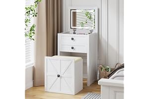 3 in 1 Compact Vantiy Table with Mirror,Small Makeup Vanity Desk with Flip-up 3 Colors Lighting Mirror, White Dressing Table 