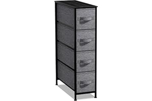 Sorbus Narrow Dresser with 4 Drawers - Vertical Slim Storage Chest of Drawers with Steel Frame, Wood Top & Easy Pull Fabric Bins for Small Spaces, Closets, Bedroom, Bathroom & Laundry (Black/Charcoal)