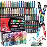 YV-cozx 240 Colors Acrylic Paint Markers, Soft Brush Tip Acrylic Paint Pens for Stone, Wood, Glass, Rock Painting, Canvas, Ceramic, DIY Crafts Art Supplies