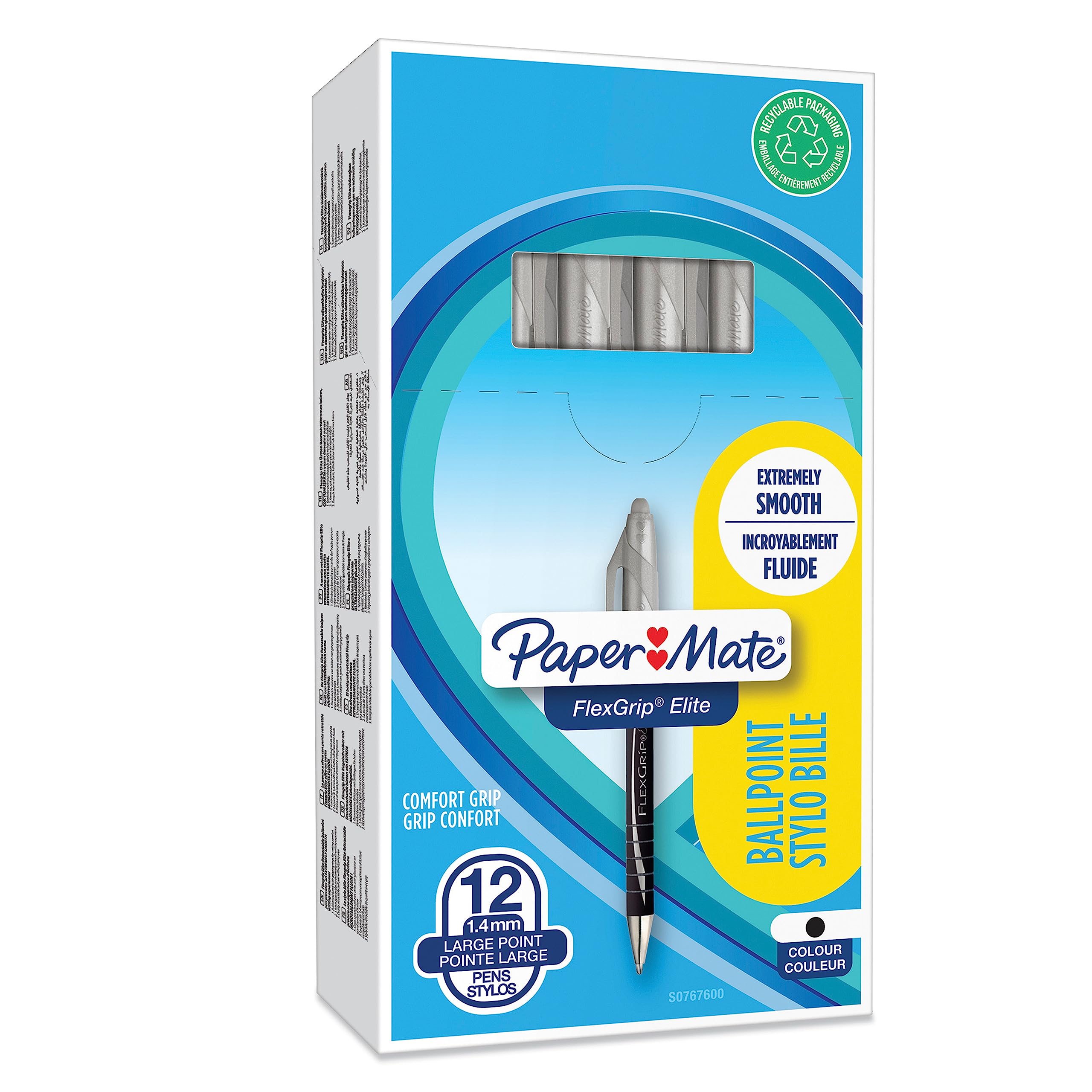 Paper Mate Flexgrip Elite Ballpoint Pens | Large Point (1.4mm) | Black | Retractable | 12 Count โ image 1