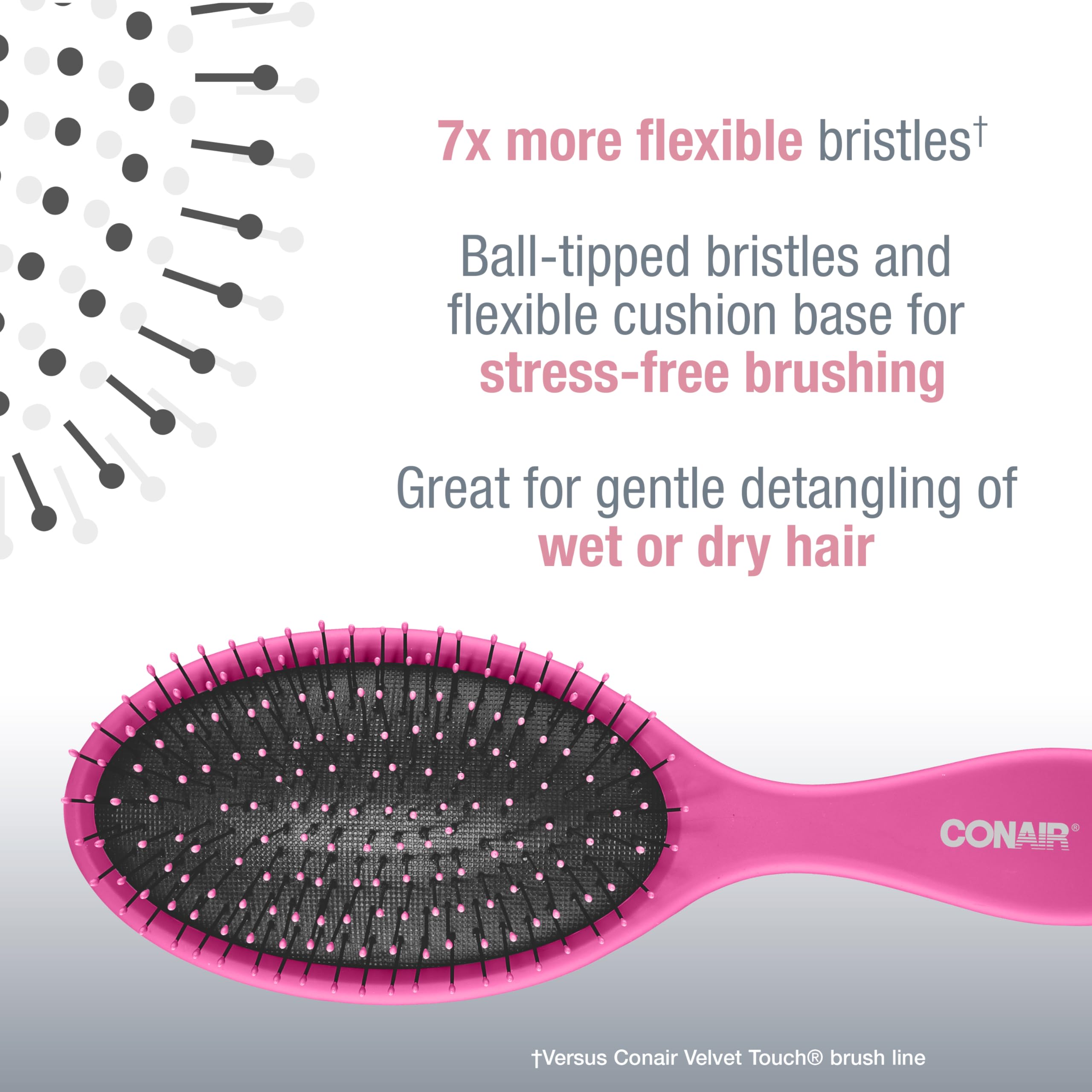 Conair Detangling Hair Brush Set 3 Pack, For Wet, Dry and All Hair Types, Detangling Brushes for Women in Blue, Pink, and Gray