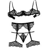 Avidlove Women Lingerie Sets with Garter Belt 3 Piece Lace Teddy Babydoll Bodysuit