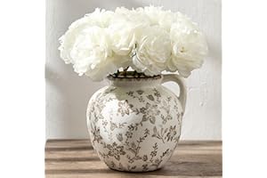 5.39 Inch Vintage Brown Chinoiserie Floral Vase, Antique Rustic Ceramic Vase for Home Decor, Living Room, Bookshelf, Office, 