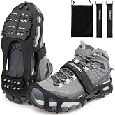 Ice Cleats, Crampons Snow Traction Ice Cleats for Shoes and Boots Women Men, Non Slip Grippers Spikes for Shoes with Straps, Slip-on Rubber Overshoe Stretch Footwear for Winter Walking Hiking Fishing