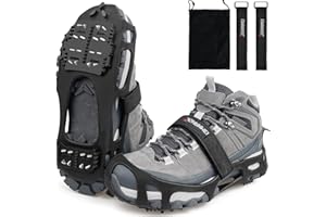 JSHANMEI Ice Cleats, Crampons Snow Traction Ice Cleats for Shoes and Boots Women Men, Non Slip Grippers Spikes for Shoes with Straps, Slip-on Rubber Overshoe Stretch Footwear for Winter Walking Hiking Fishing