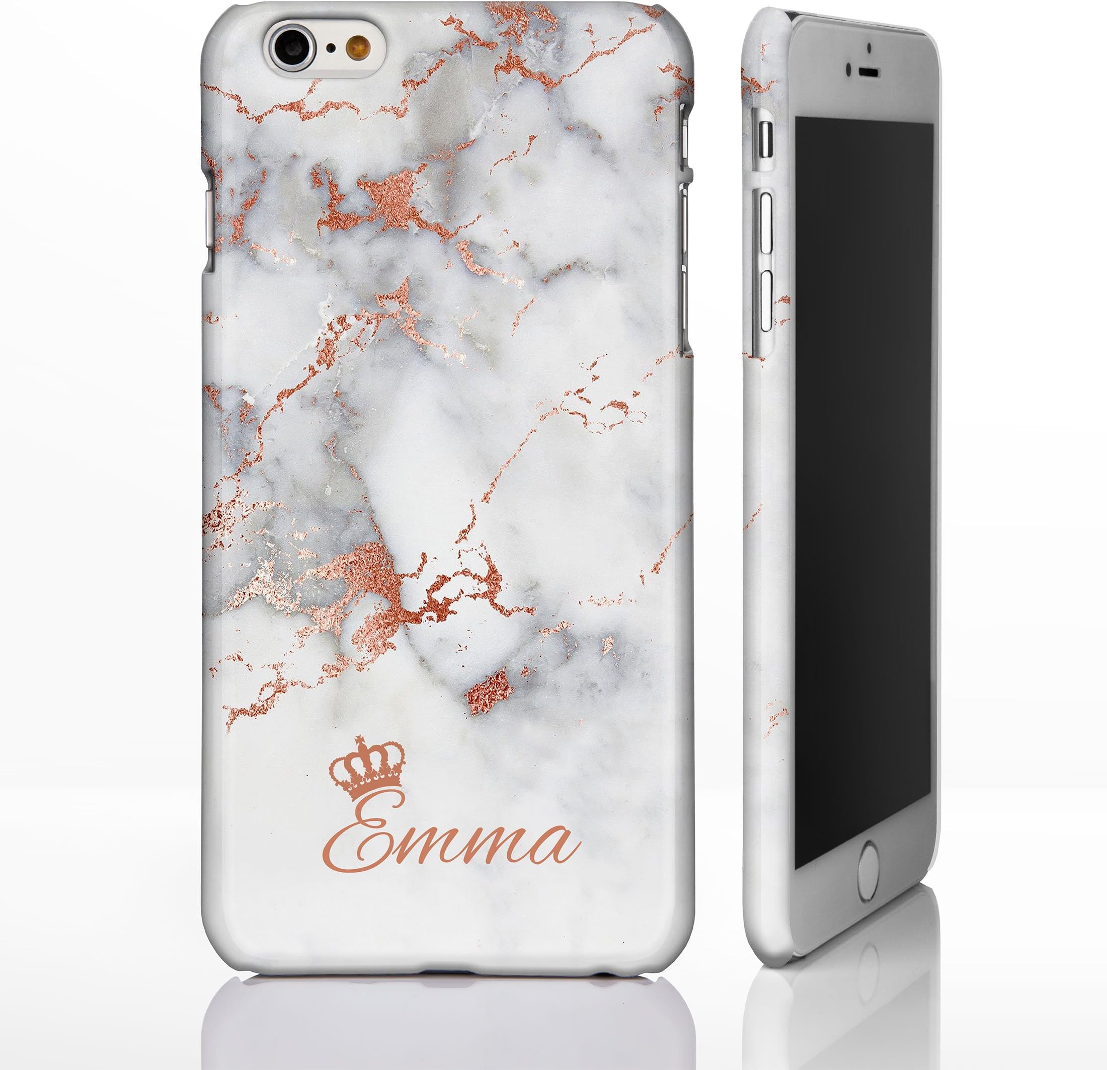 Personalised Marble Crown Phone Case for iPhone 7/8-7: Rose Gold Effect on Grey Marble