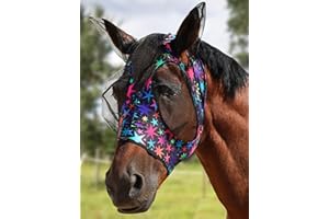 Harrison Howard Stretch Fly Mask with Forelock Opening and Patterns Comfortable Breathable Snug Fitting Horse Fly Mask Lumino