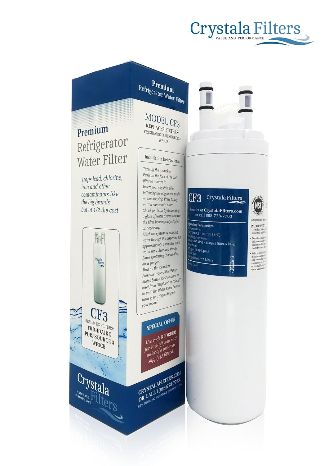 Crystala Filters Replacement Filter for Frigidaire Pure Source 3 (WF3CB