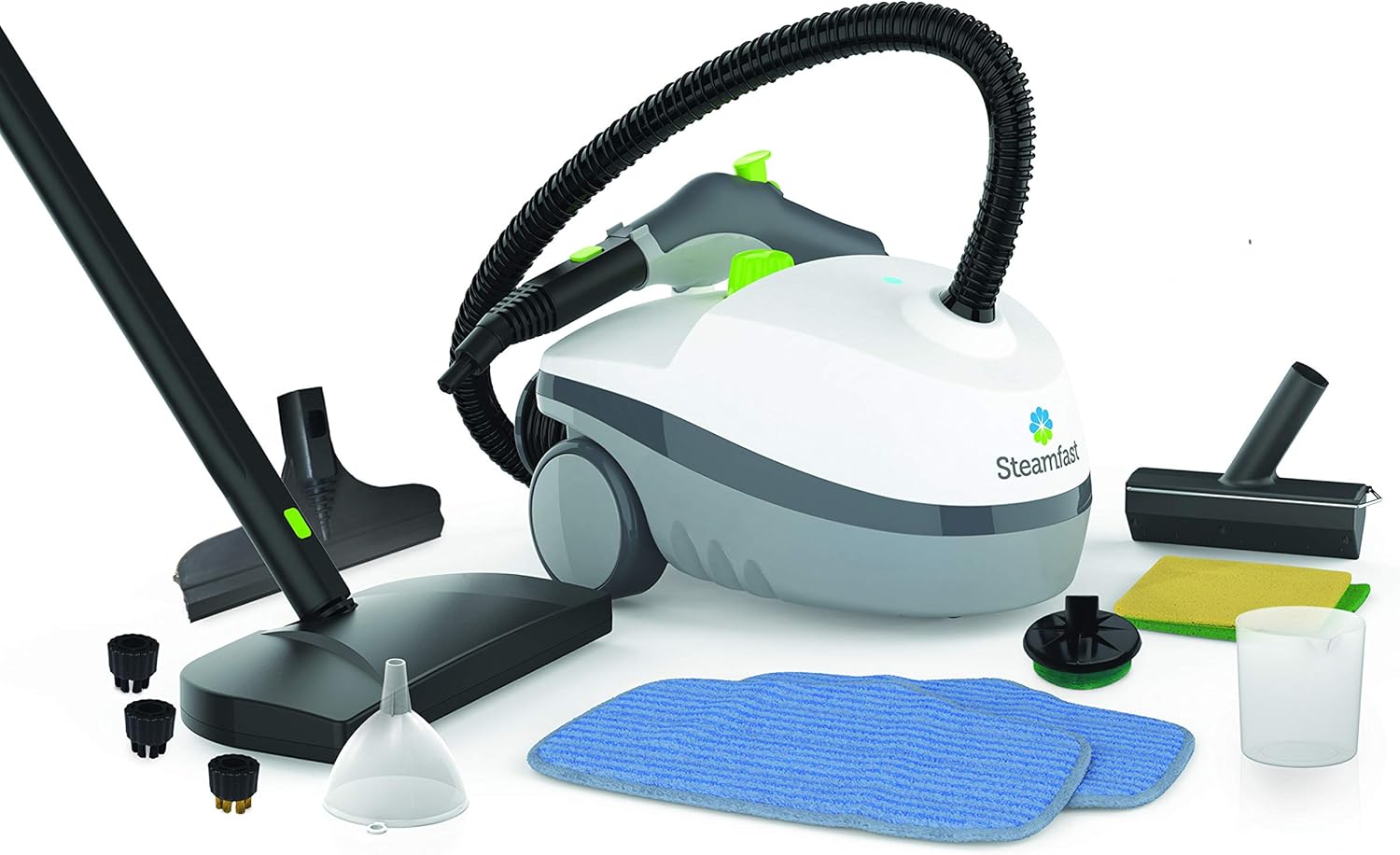 Steamfast SF-370 Canister Cleaner with 15 Accessories-All-Natural, Chemical-Free Pressurized Steam Cleaning for Most Floors, Counters, Appliances, Windows, Autos, and More, 64 inches, White