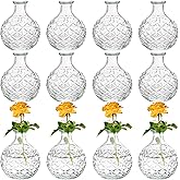 SOUJOY 12 Pack Small Glass Ball Bud Vase, Unique Mini Low Sitting Flower Vase, Clear Diamond Floral Centerpieces for Home Decor, Weddings, Floral Arrangements, Events, Parties