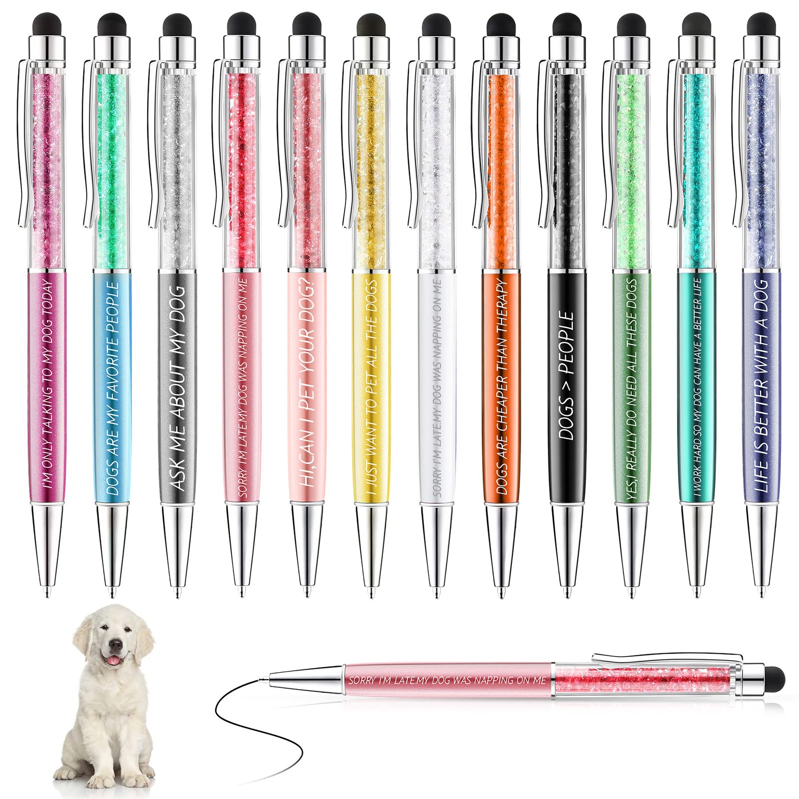 Photo 1 of Sabary 12 Pieces Pet Lovers Pens Set Cat Dog Lovers Pen Set Colorful Ballpoint with Funny Phrase Cute Kawaii Gift for Pet Foster Kitty Mom Paw Fan Kitten Vet Office Supplies(Dog Style)