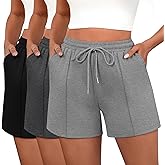 Neer 3 Pack Women's Sweat Shorts, Casual Drawstring Athletic Shorts Summer Lounge Loose Solid Active Short Pants with Pockets