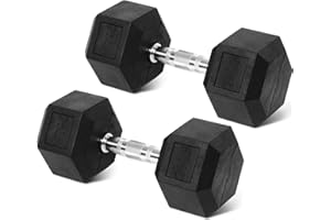 BALANCEFROM Rubber Encased Hex Weights Dumbbells Set of 5 – 50 lb Pair | Cast Iron Hand Weights with Anti-Slip Grip for Home Gym Strength Training