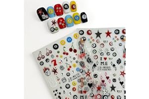SIMAYKUWA 3D Nail Stickers for Pool & Dice Design - Cartoon Style Press-on Nail Art Decals (2 Sheets) - Cute Textured Manicure DIY Accessories