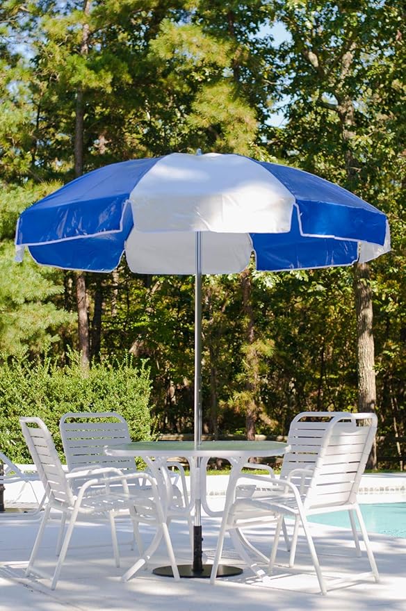 RIMZIM Outdoor Garden Umbrella White and Blue 40'' Size with Tripod
