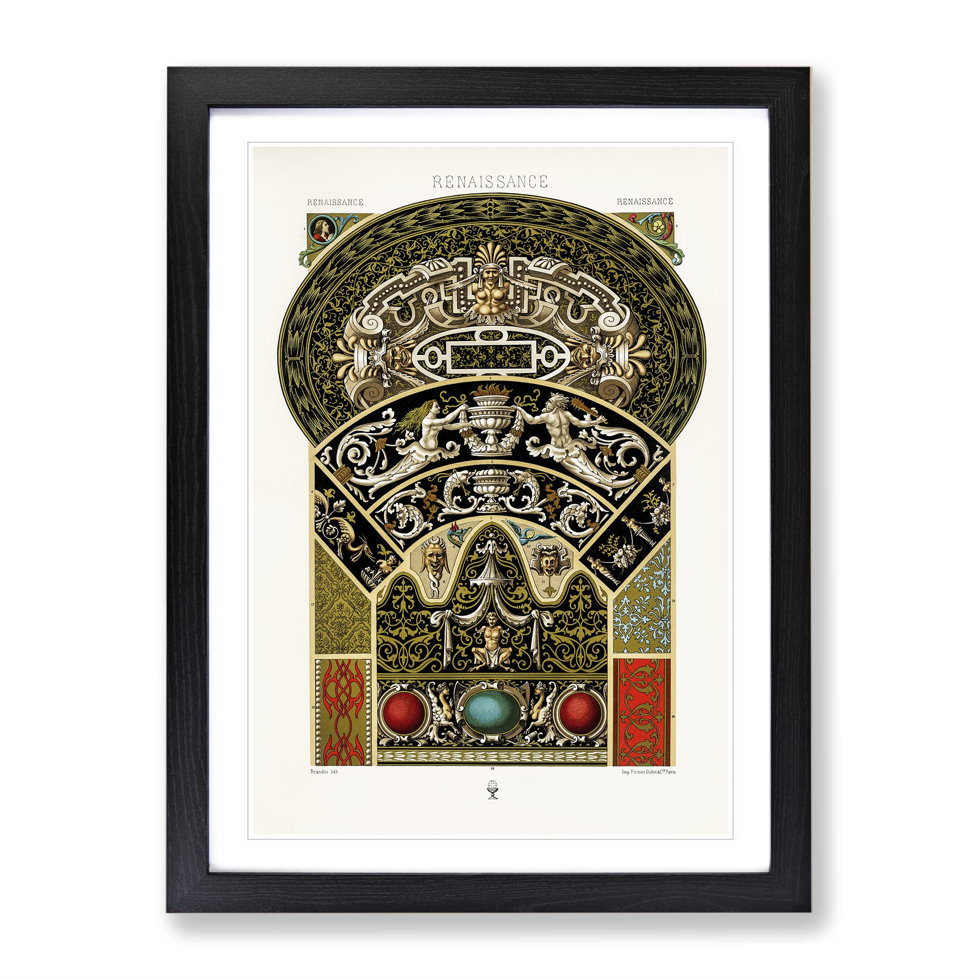 A Striking Renaissance Pattern By Albert Racinet Vintage Framed Wall Art Print, Ready to Hang Picture for Living Room Bedroom Home Office Décor, Black A4 (34 x 25 cm)