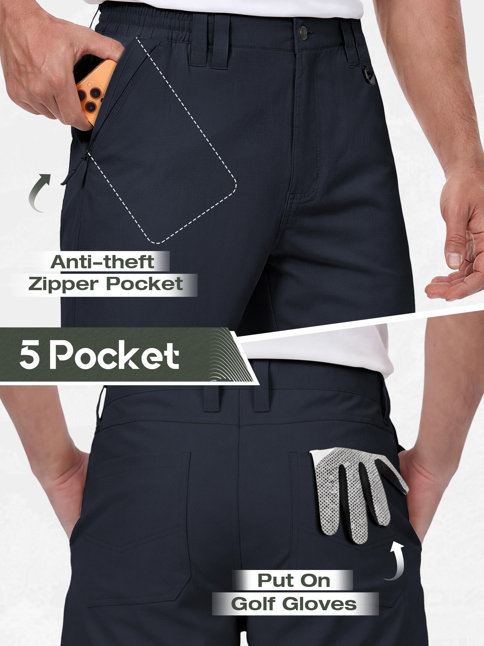 IGOLUMON Golf Shorts Herren Kurz mit 4-Way-Stretch Wanderhose Herren Cargo Chino Shorts für Outdoor & Freizeit Bequeme Kurze Hose 34W*9L-Dunkelblau 3