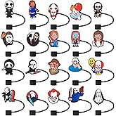 Bulk of Halloween Straw Cover Cap for Stanley Cups, 10mm Silicone Black Straw Covers fit 30&40 Oz Tumbler with Handle, Reusable Straw Toppers for Stanley Tumblers Accessories 20C