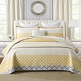 SahSahCasa Quilt King Size, King Quilt Set, 100% Cotton Floral Quilt, King Quilt Bedding Set Bedspreads, Patchwork Reversible Lightweight Comforter Bed Spread for All Season, Yellow/Gray, 3 Pieces