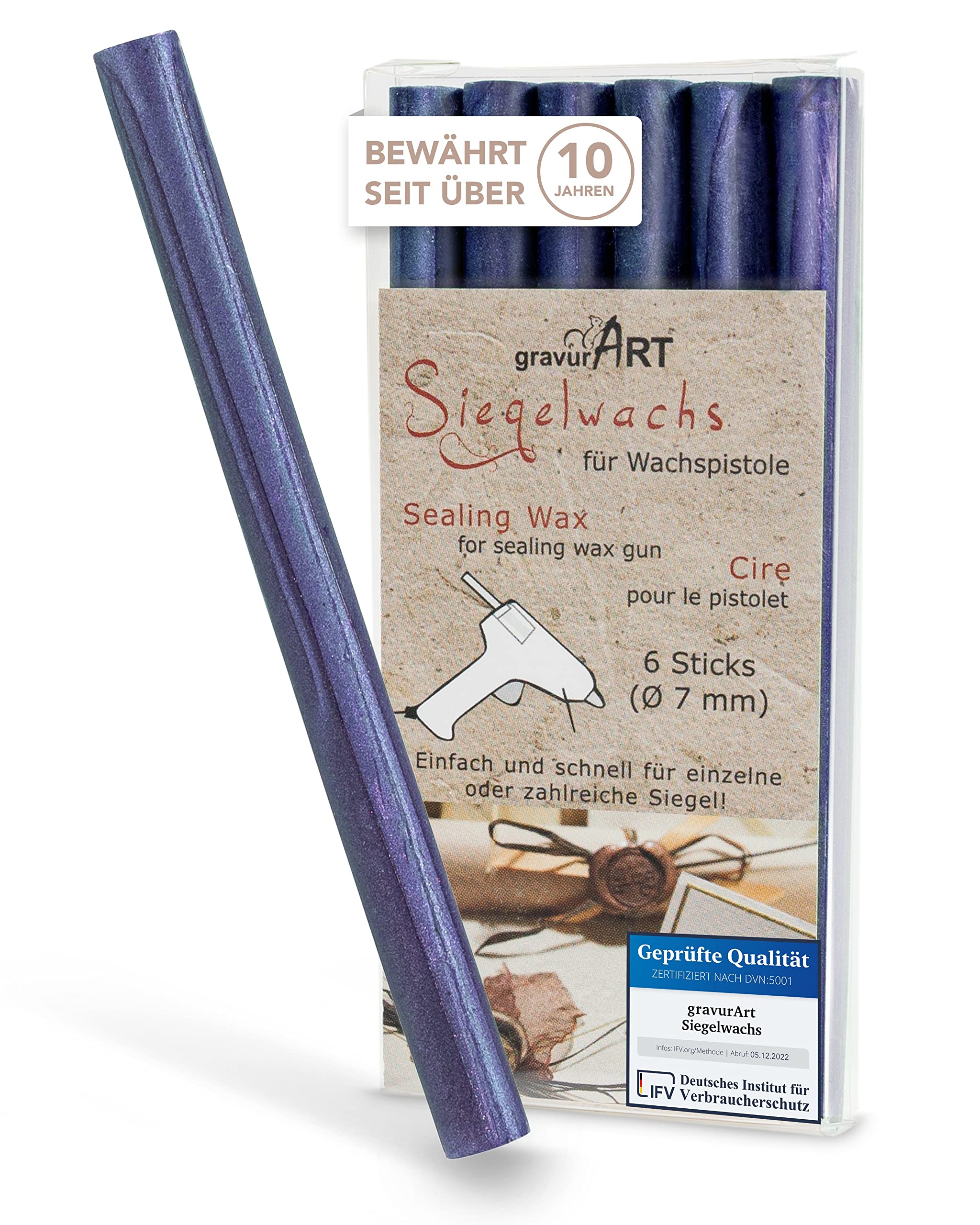 gravurART sealing wax (flexible) for wax gun - 6 sticks Saphirblau Perlmutt
