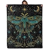 Celestial Moth Blanket 50x60 in, Flannel Throw Blankets for Travel Camping Sofa Living Room Decor, Lightweight Cozy Soft Fuzzy Gifts for Women Adults Kids