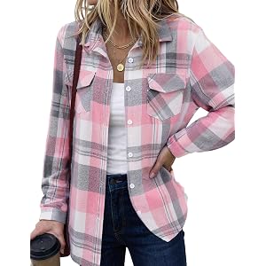 Zeagoo Womens Plaid Flannel Shirt Long Sleeve Top Casual Button Down Blouse | Flannel Plaid Shirt,Cotton Fabric,Loose Fit Blo