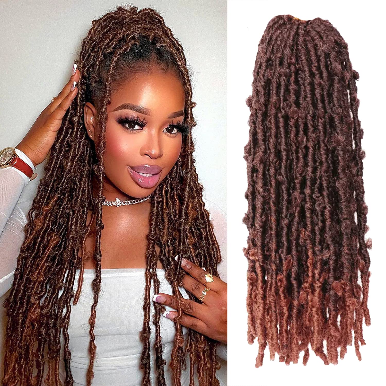 Butterfly Locs Crochet Hair 6 Packs Long Faux Locs Crochet Braids Pre looped Distressed Locs Soft Locs Crochet Dreadlocks Synthetic Hair Extensions (T350, 36 Inch (Pack of 4)) โ image 1