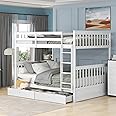 Harper & Bright Designs Full Over Full Bunk Bed with Drawers, Full Size Bunk Bed, Solid Wood Bunk Bed Frame with Ladders & 2 Storage Drawers, Bedroom Furniture (White, Full/Full with Drawers)