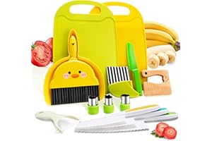 ACESSORZ 13 Pieces Montessori Kitchen Tools Playsets for Toddlers Kids, Kids Real Cooking Toddler, with Cutting Boards, Crinkle Cutter, Serrated Edges and Wooden Cookware Kitchen Toy Set - Light Green