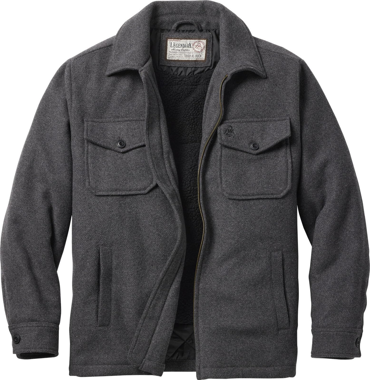 Legendary Whitetails Mens Wool Blend Jacket Quilted Satin Insulated Sleeves Sherpa Lined, Charcoal Heather, 2XL Image Legendary Whitetails Mens Wool Blend Jacket Quilted Satin Insulated Sleeves Sherpa Lined, Charcoal Heather, 2XL Image