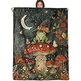 RQTWC Magic Frog Mushroom Throw Blanket Gifts for Boys Girls Kids Adults, Autumn Forest Witchy Theme Flannel Blankets for Travel Sofa Living Room Decor 50"X60"