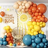 Here Comes the Son Balloon Arch Kit, 128pcs Retro Blue and Yellow Balloons Garland kit, Slate Blue and Beige Balloon for kids Baby Shower Gender Reveal Birthday Boho Anniversary Party Decoration