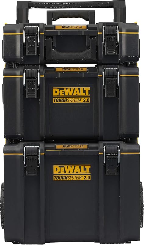 DWST83402-1, TOUGHSYSTEM 2.0 3em1 Oficina Modular, Robusto, 2 armários de pequena e média capacidade e 1 armário móvel de grande capacidade, IP65. Preto e amarelo