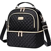 REXMONA Lunch Bag for Women,Double Decker Lunch Box for Womens, Insulated Lunchbag Leakproof Lunch Tote Lunch Cooler Bag for Women Men,Lunchbox with Adjustable Strap for Work Picnic Beach