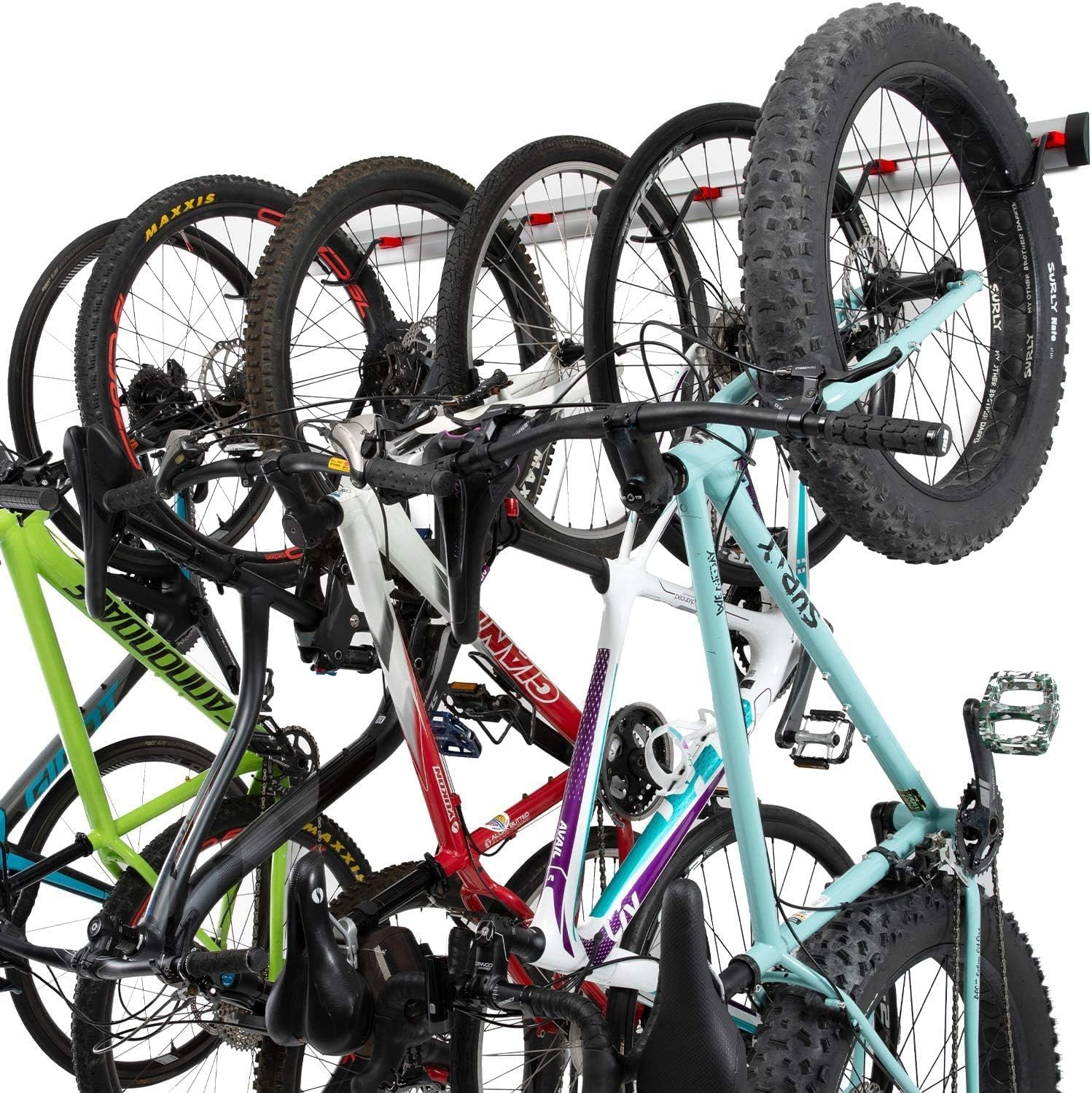 PRO BIKE TOOL Wall Rack for 6 Bikes - Adjustable Wall Mounted Brackets for Garage Shelving Units and Metal Bike Shed Storage - Vertical Bicycle Hanger Display with Hooks Holder - ‎85x13x10 cm