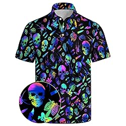 Xdceu Men's Skull Polo Shirts Hawaiian Golf Polo