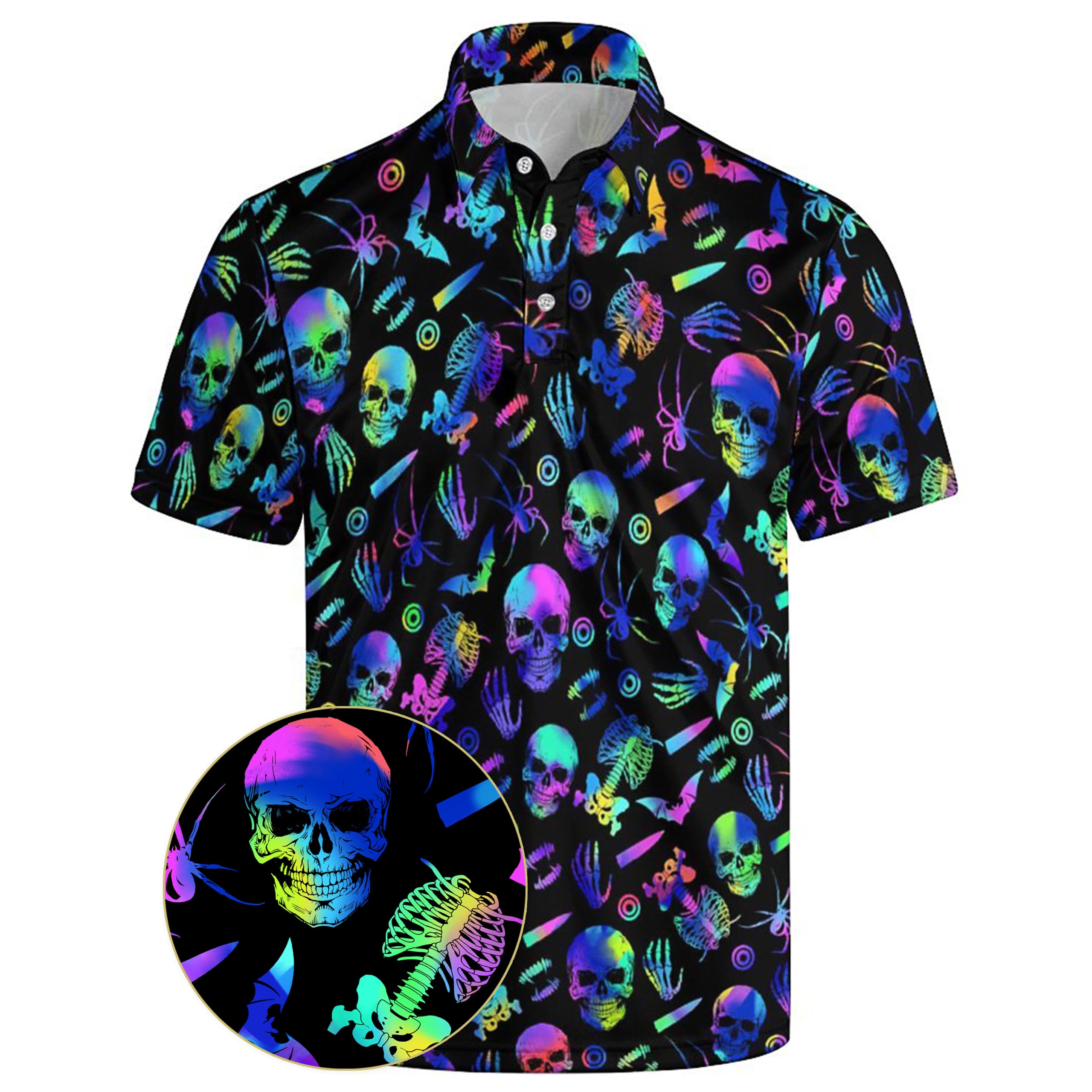 Xdceu Men's Skull Polo Shirts Hawaiian Golf Polo