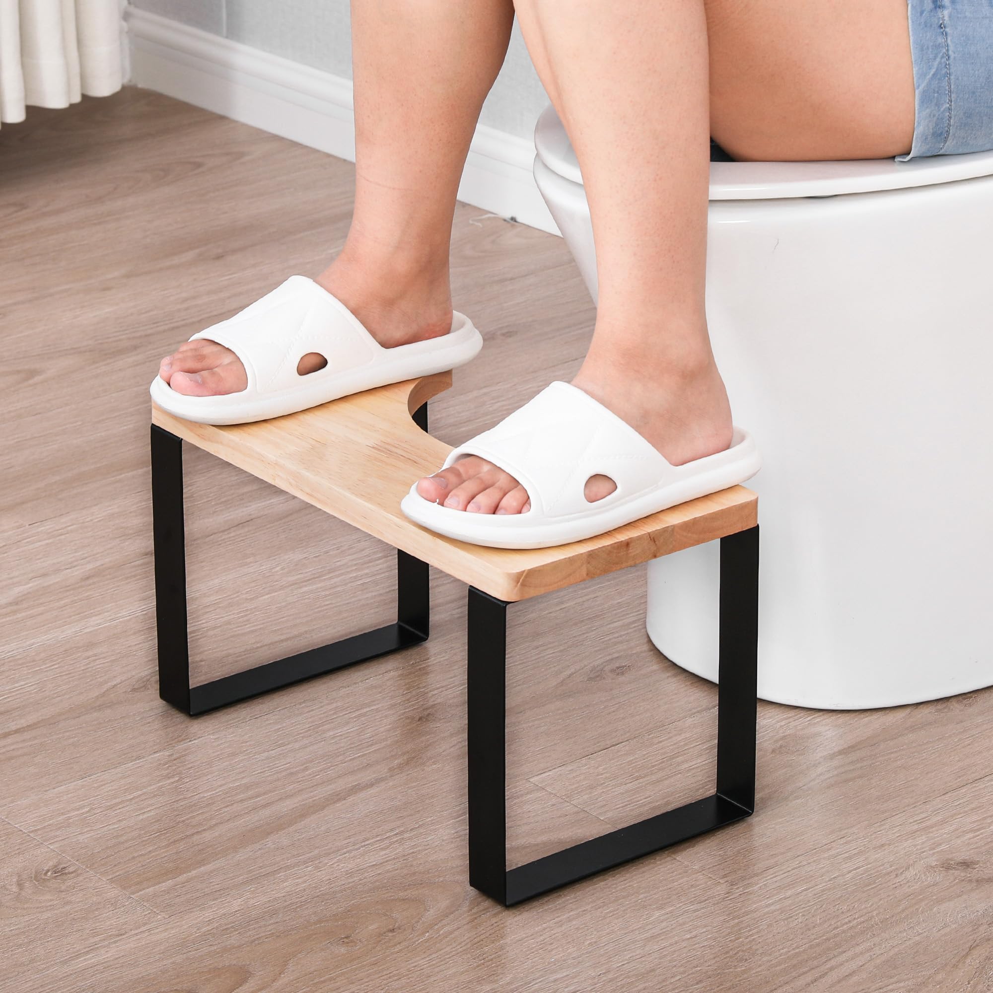 Fanwer Squatting Toilet Stool, Wood Bathroom Poop Stools for Adults, Portable Wooden with Metal Potty Anti-Slip,Adults and Elders ﻿ ﻿