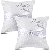 Mixweer 2pcs Wedding Embroidered Kneeling Pillows Covers, Nuestra Boda | 18 x 18 Inch, Prayer Pillow, Satin and Lace Kneeling, White, Silver, Cojines Para Boda, Decoracion (Without Pillow)