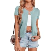 GRACE KARIN Women Short Sleeve Cardigan Crew Neck Casual Outfits Blue XL | Short Sleeve Cardigan Cute Soft Button-Down Sweater, Versatile Layering Top for Spring, Fall, Winter &amp; Office,Teacher Outfits