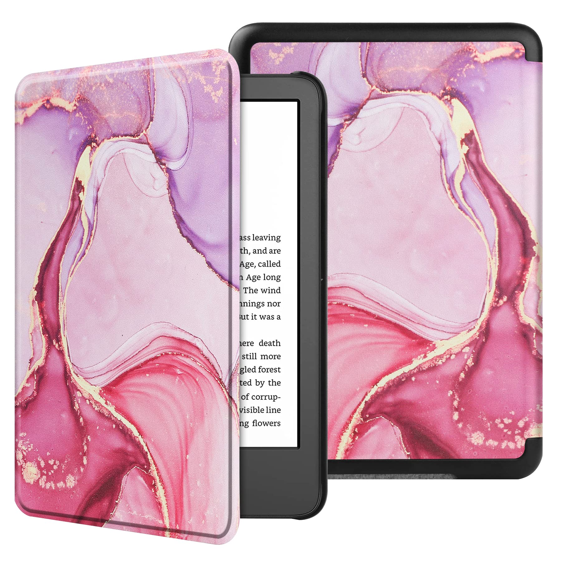 VOVIPO Slimshell Protective Case for All-new Kindle 6 Inch(Fits 2024 and 2022 Releases only,Thin and Lightweight, Foldable Protective Cover-Marble Pink