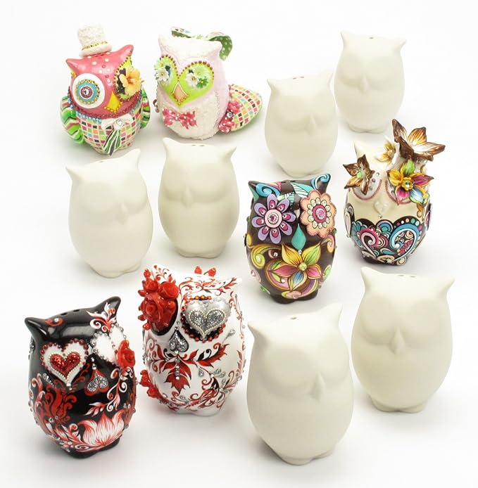 10 Pairs Unpainted Ceramic DIY Owl Lover