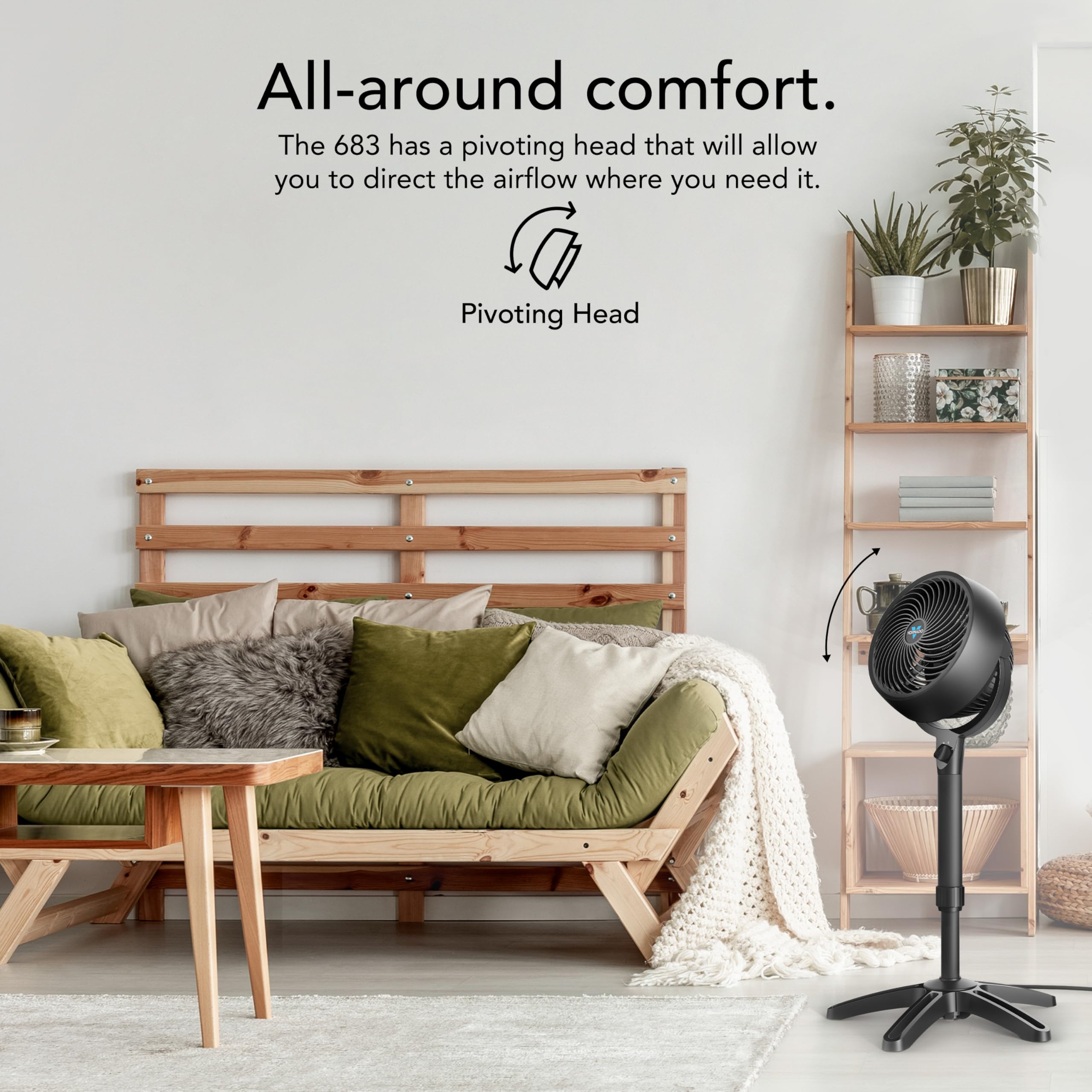 Vornado 683 Medium Pedestal Whole Room Air Circulator Fan, 3 Speed Control, Adjustable Standing Height, 32 to 38 Inches, Powerful Pedestal Standing Fan for Bedroom and Home, Quiet Floor Fans, Black