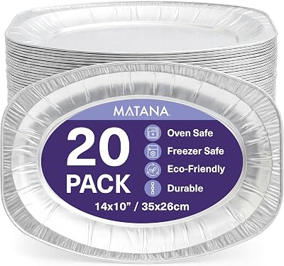 MATANA 20 Large Aluminium Foil Trays 14 inch Raised Edge Reusable Buffet