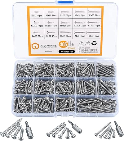 Haochen 405 pcs Stainless Steel Torx Head Screws Set M3/M3.5/M4 With Bits