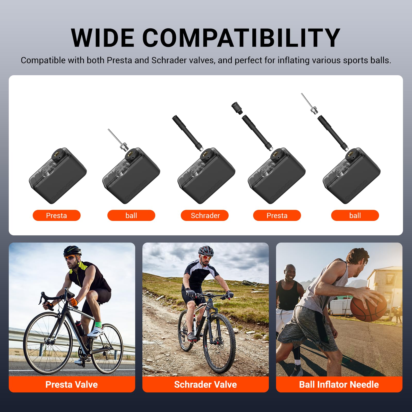 COOSPO Tiny X1 Mini Electric Bike Pump with Gauge, 120PSI Portable Bicycle Tire Inflator, Auto Stop, Fast Inflation for Presta & Schrader Valves, USB-C Rechargeable, Compact for Road/Mountain Bikes