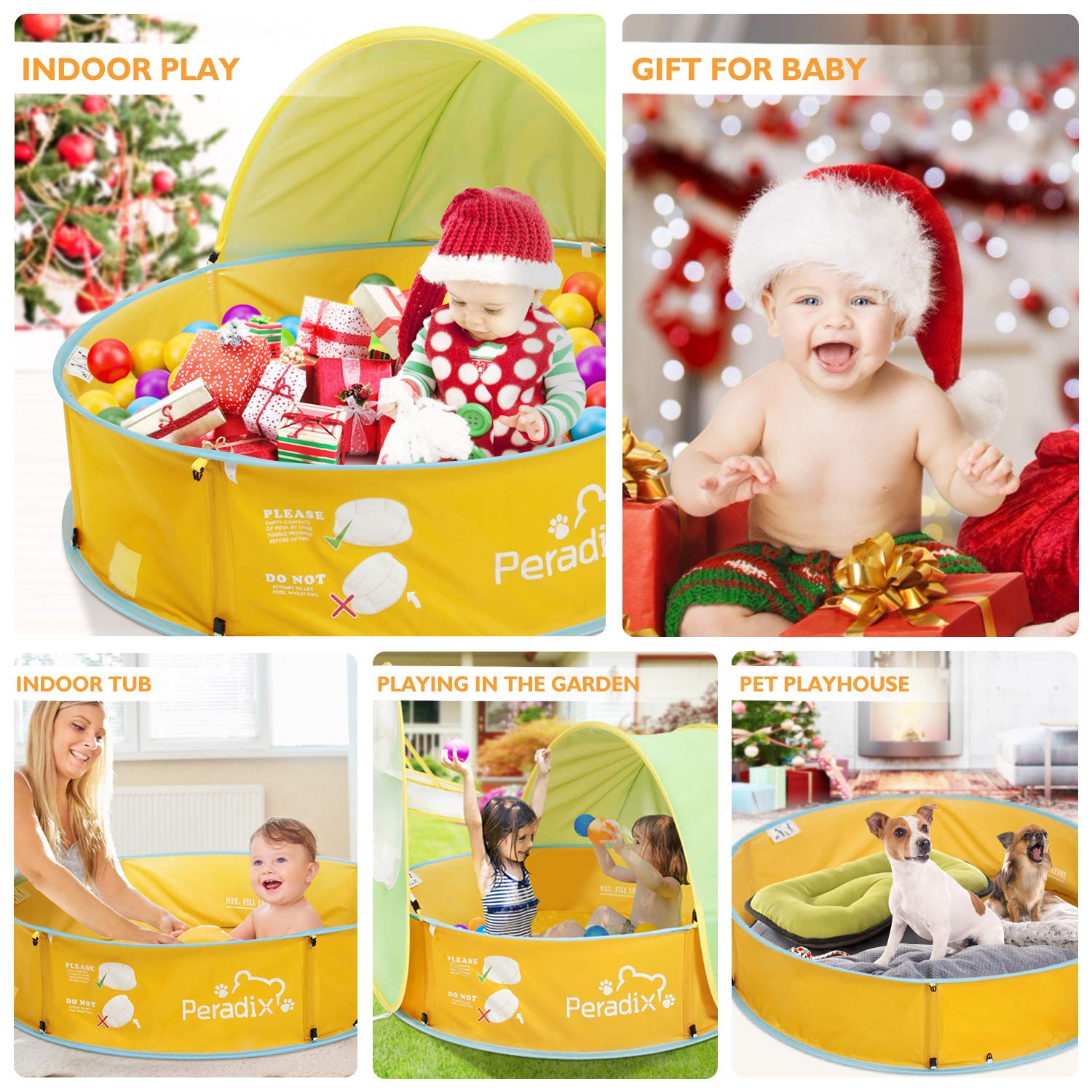 Peradix Kids Ball Pit Play Tent / Water Swim Pool 2 in 1 , Toddler Pop Up Tent With Basketball Hoop and Zippered Storage Bag For Baby/Children Indoor / Outdoor/Garden